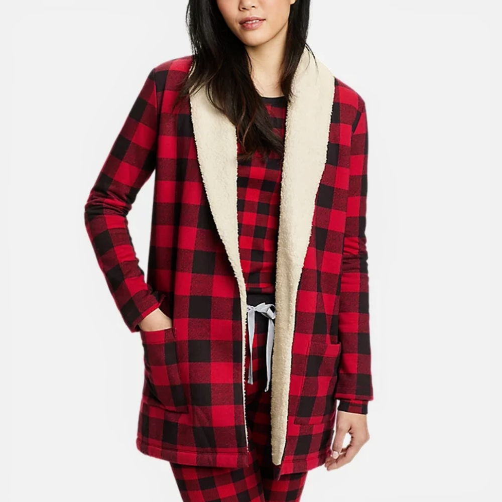 Eddie Bauer Buffalo Check Cabin Fleece Cardigan size M